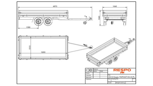 Respo 750P332T150 PLH Lavettivaunu – mittapiirros