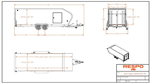 Respo Kaappivaunu 3500F652T200 – mittapiirros