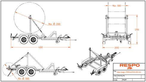 Respo 2700S442T210 Kaapelikelavaunu – mittapiirros