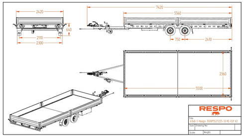 Respo 3500P552T225 Lavettivaunu – mittapiirros